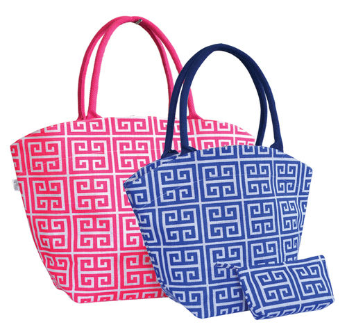 Geometric Print Jute Bag