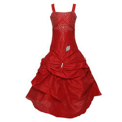 Strep Red Dupion Wedding Gown