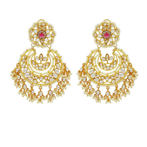 Gold Earrings With Kundan And Ruby