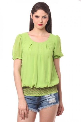 Solid Green Western Ladies Top