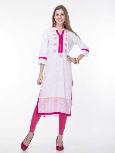 Beautiful Plain Good Looking Pink Cotton Kurti Free White Legging Bottom  Dresses | eBay