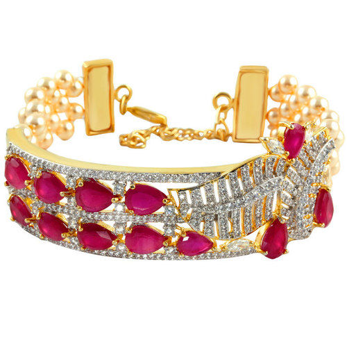 Ruby Look Stone With AD Gold Plated Bangle