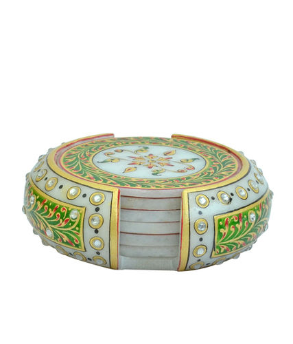 Kriti Creations Round Marble Coaster Set