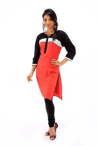 Full Sleeve Red and Black Kurtis