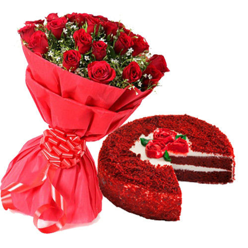 Red Velvet cake with Roses Combo