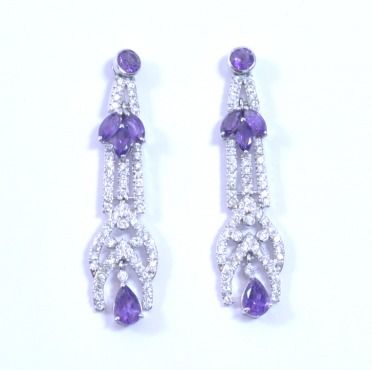 Amethyst And Zircons Silver Earrings