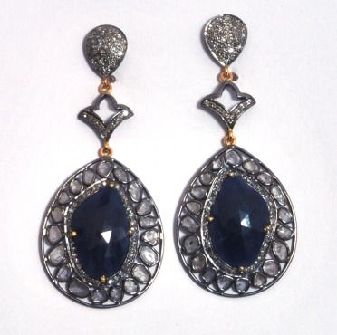 Sapphires and Diamonds in Victorian style Earring