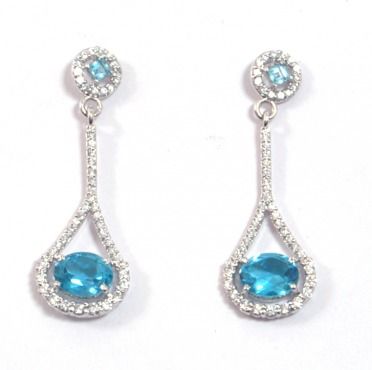 Silver Earrings with Blue Topaz and Zircons