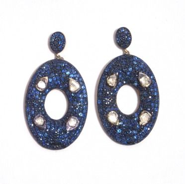 Sky Breath Sapphires And Rough Diamonds In Victorian Style Earring Slabs