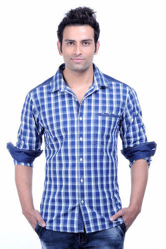 Slim Fit Cotton Men Shirt Blue Chx