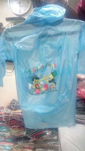 Kids Rain Coat Color Blue And Carton Printed