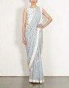 Sky and Ivory Thread Embroidered Saree