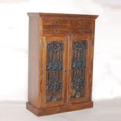 Wooden 2 Doors and 4 Drawers Almirah with Iron Grill on Doors