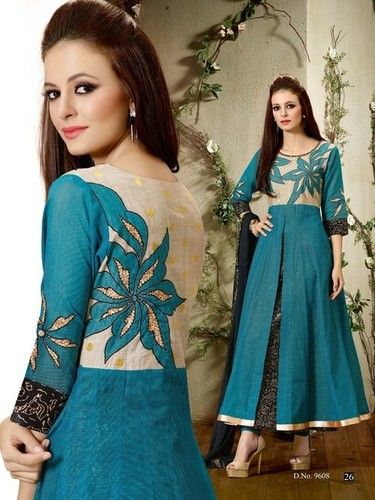 Flared Anarkali Blue Churidar Suit