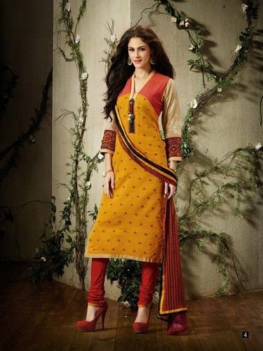 Mustard Party Wear Stitch Churidar Suit