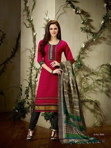 Assorted Color Cotton Net Long Churidar Suits For Ladies, Full