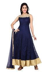 Blue And Golden Color Attractive Designer Ladies Suits