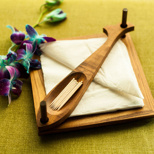 Elegant Brown Tissue Cum Toothpick Holder In Teak Wood