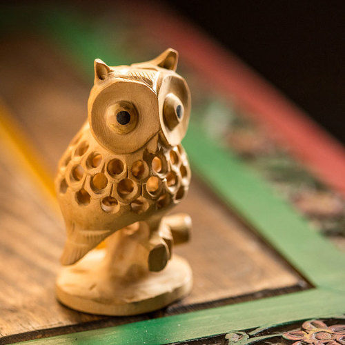 Handmade Wooden Carved Owl Showpiece