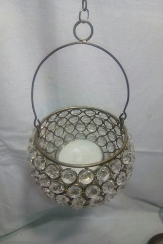 Iron Hanging Votive Holder With Beads