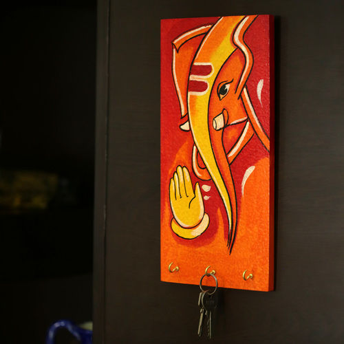 Lord Ganesha Hand Painted Key Holder Orange