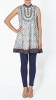 Ecru Blue Printed Sleeveless Georgette Kurti