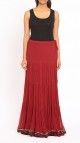  Red Flared Crepe Long Skirt 