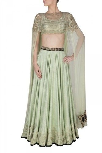 Mint Green Lehenga With Attached Dupatta Blouse