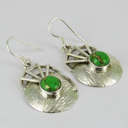 Green Copper Turquoise 925 Sterling Silver Earrings