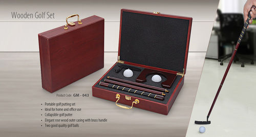 Wooden Golf Set - Portable Putting Set with Rose Wood Casing , Elegant Brass Handle and Two Quality Golf Balls