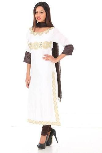 White Designer Salwar Suit - Premium Cotton Blend, Elegant Embroidery & Mirror Work, Enchanting Color Combinations