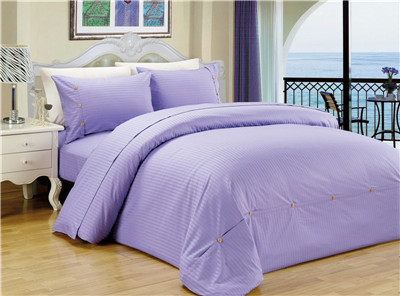 Duvet Cover King Polycotton Printed Complete 4Pcs BEDDING SET With FITTED SHEET Stripes Purple