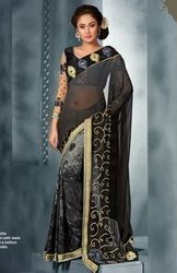 Black Printed Georgette Saree