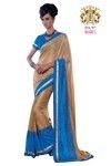 Beige And Blue Color Shimmer And Crape Mixed Material Saree