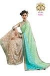 Beige and Green Color Georgette Saree