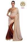 Beige and Maroon Crepe Womens Saree