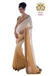 Beige and White Georgette Womens Saree