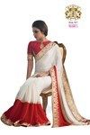 White and Red Color Jacquard Saree