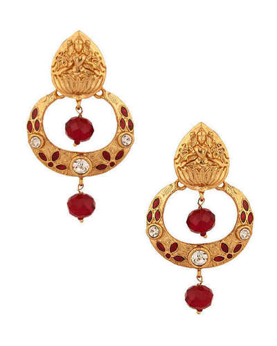 Golden Temple Design Goddess Lakshmi Earrings With Cz