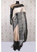 Cream and Steel Grey Pure Silk Tantalizing Saree