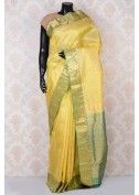 Lemon Yellow And Aqua Green Pure Silk Ravishing Saree