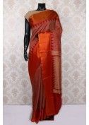 Maroon and Gold Pure Silk Alluring Saree with Orange Border