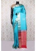 Sky Blue And Gold Pure Silk Exquisite Saree