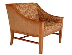 Fabric And Rattan Upholstered Wooden Armchair