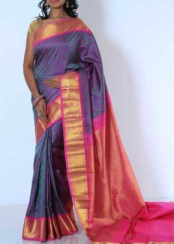 Gorgeous Kanchi Pattu Sari With Bold Pink Hued Border