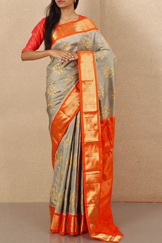 Antique And Simple Ikat Silk Saree With Gold Zari Border