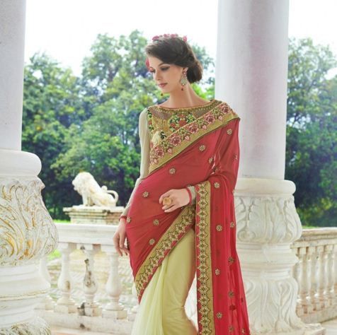 Classy Cream And Red Designer Saree