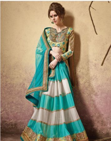 Mind Blowing Cream And Sky Blue Designer Saree