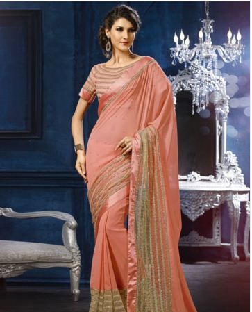 Orange Stone Work Designer Saree