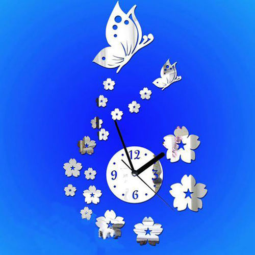 Butterfly And Flowers Design 3d Mirror 20pcs Diy Wall Clock